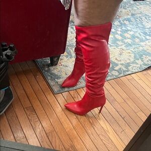 INC International Concepts Vibrant Red Over the Knee Boots